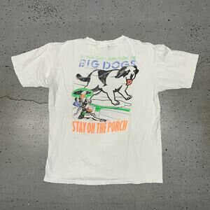 VTG Big Dogs white and green graphic tee with a dog running design tee